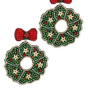 Christmas Wreath & Bow Drop Earrings